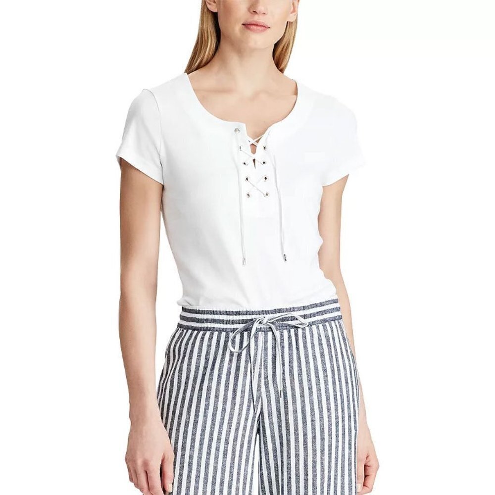 CHAPS White Lace Up Tee